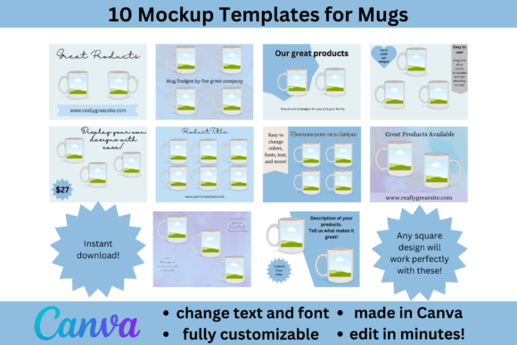 10 Blue Themed Mug Mockups for Canva: Your Design Shortcut