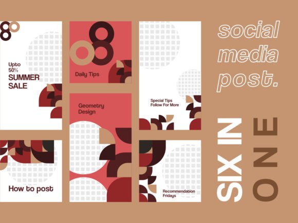 6 Media Social Templates Red Themes V2: Bold Geometric Marketing